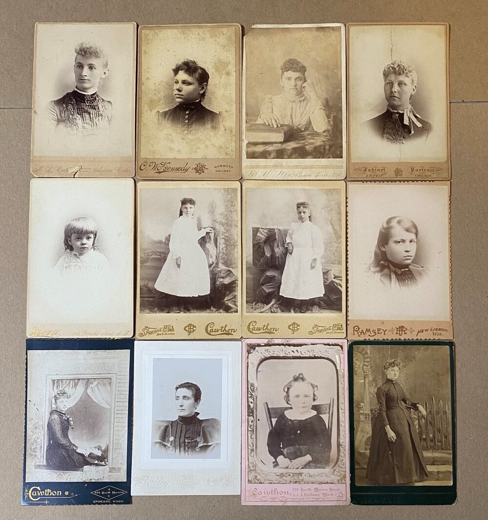 Lot of 12 Antique Cabinet Card Photographs Women Child Girl Children Vtg Photo